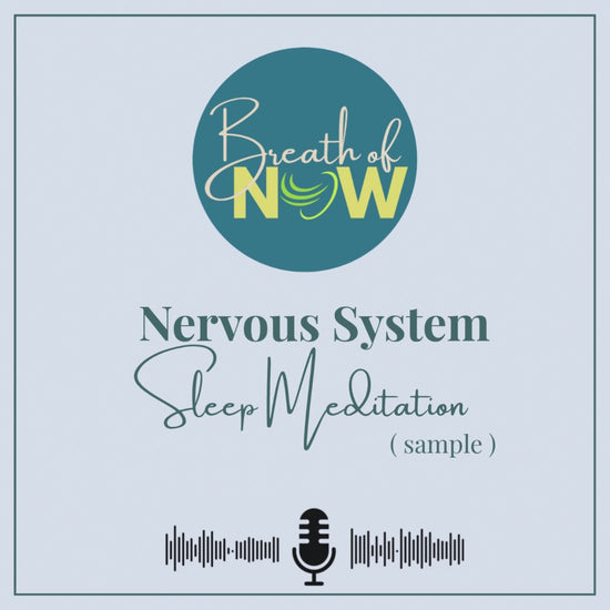 A 51-second audio sample preview of the Breath of NOW sleep meditation for nervous system regulation, featuring a minimalist soundwave design.