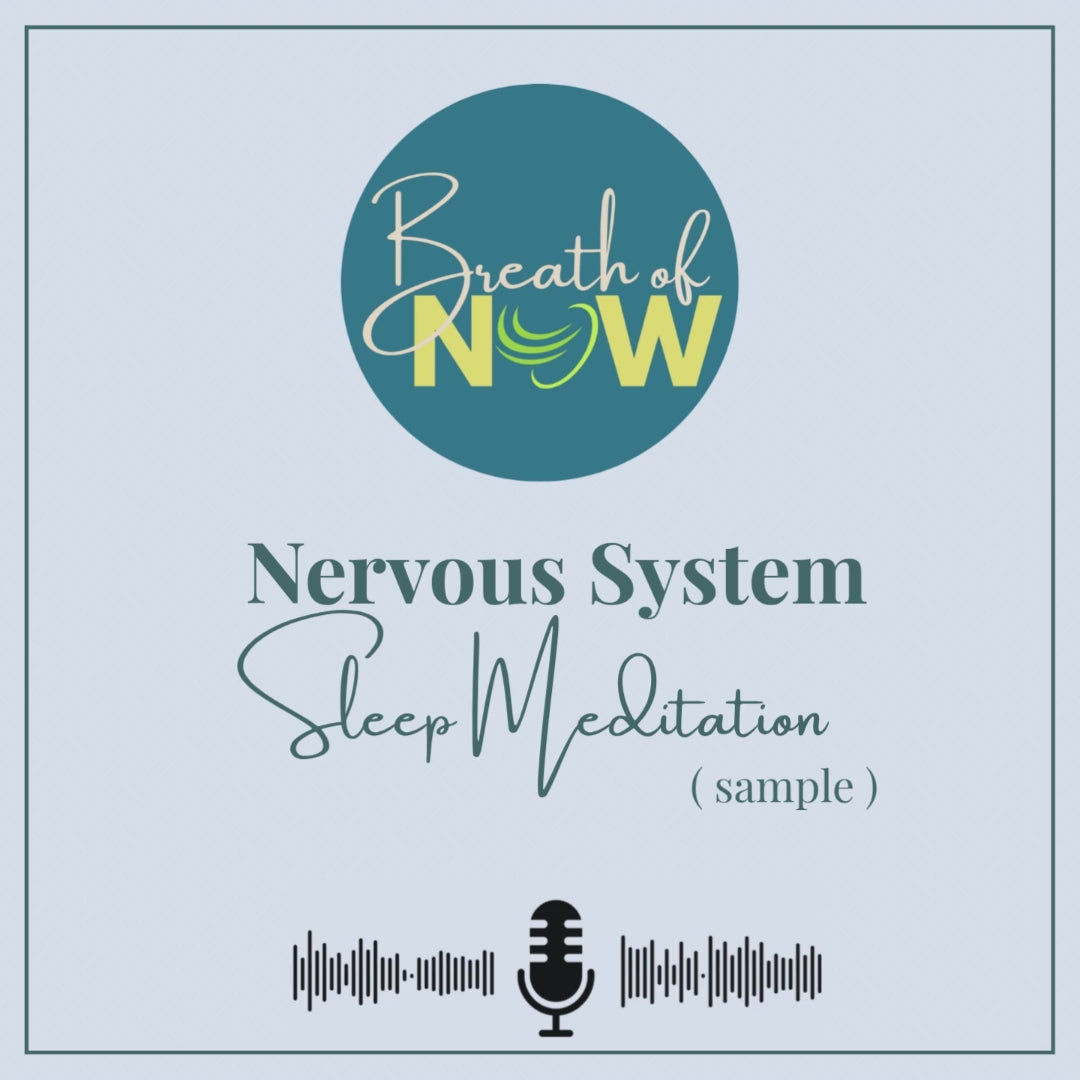 A 51-second audio sample preview of the Breath of NOW sleep meditation for nervous system regulation, featuring a minimalist soundwave design.